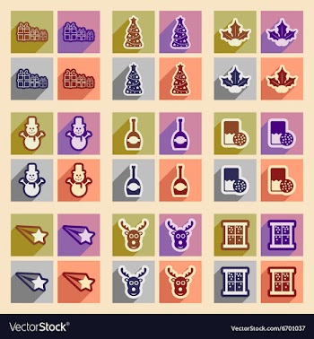 Set of flat icons with long shadow Christmas vector image