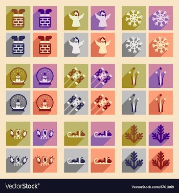 Set of flat icons with long shadow Christmas vector image