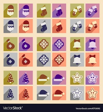 Set of flat icons with long shadow Christmas vector image