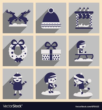 Set of flat icons with long shadow Christmas vector image