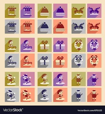 Set of flat icons with long shadow Christmas vector image