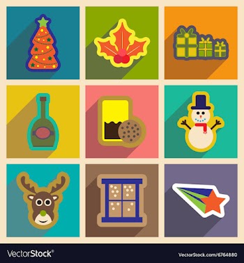 Set of flat icons with long shadow Christmas vector image