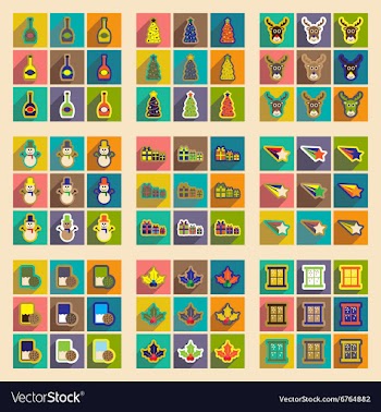 Set of flat icons with long shadow Christmas vector image