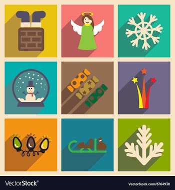 Set of flat icons with long shadow Christmas vector image