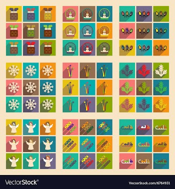 Set of flat icons with long shadow Christmas vector image