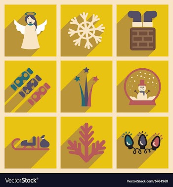 Set of flat icons with long shadow Christmas vector image