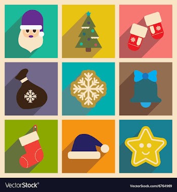 Set of flat icons with long shadow Christmas vector image