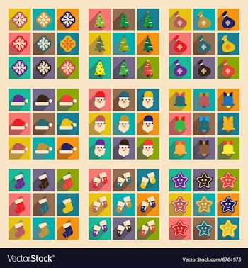 Set of flat icons with long shadow Christmas vector image