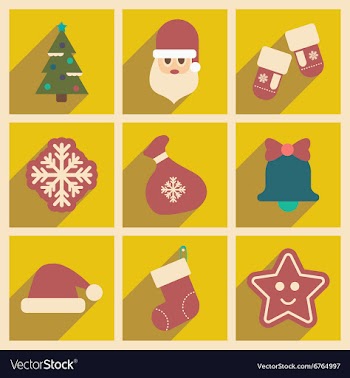 Set of flat icons with long shadow Christmas vector image