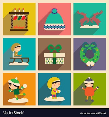 Set of flat icons with long shadow Christmas vector image