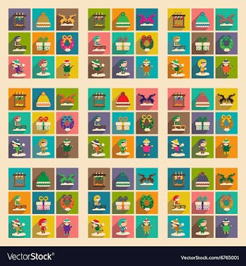 Set of flat icons with long shadow Christmas vector image