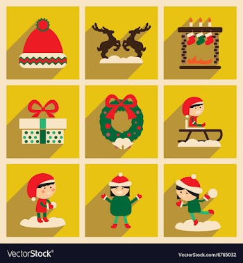 Set of flat icons with long shadow Christmas vector image