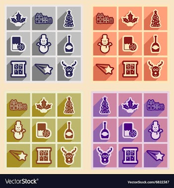 Set of flat icons with long shadow Christmas vector image