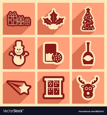 Set of flat icons with long shadow Christmas vector image