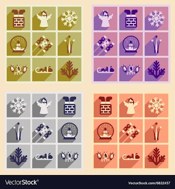 Set of flat icons with long shadow Christmas vector image