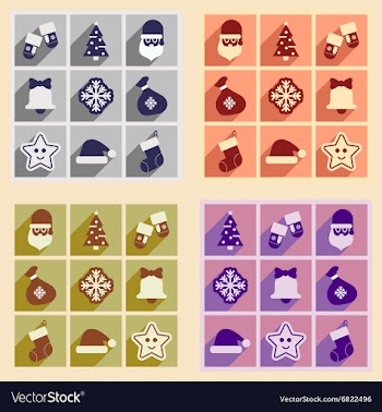 Set of flat icons with long shadow Christmas vector image