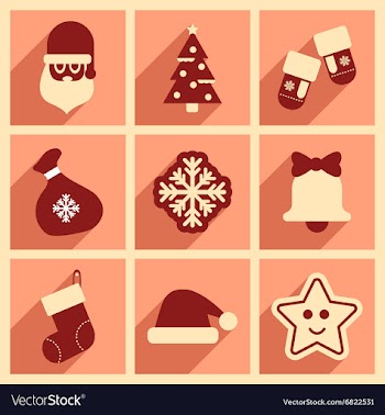 Set of flat icons with long shadow Christmas vector image