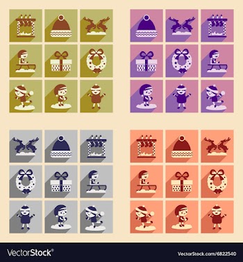 Set of flat icons with long shadow Christmas vector image