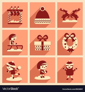 Set of flat icons with long shadow Christmas vector image