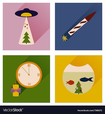 Set of flat icons with long shadow Christmas vector image