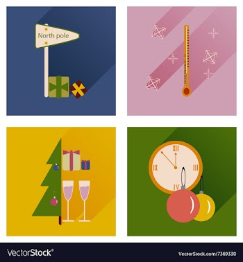 Set of flat icons with long shadow Christmas vector image