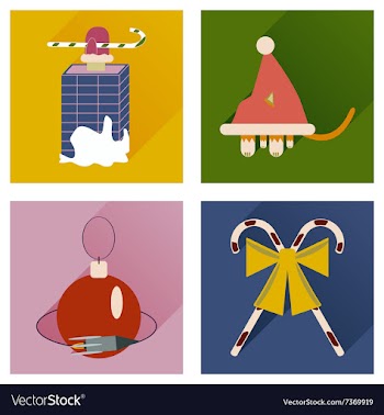 Set of flat icons with long shadow Christmas vector image