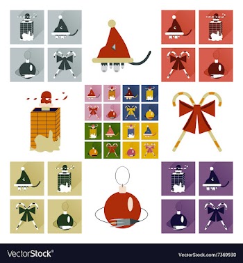Set of flat icons with long shadow Christmas vector image