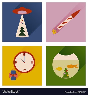Set of flat icons with long shadow Christmas vector image
