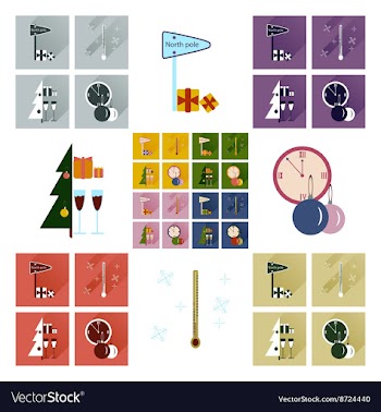 Set of flat icons with long shadow Christmas vector image