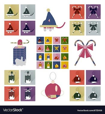 Set of flat icons with long shadow Christmas vector image