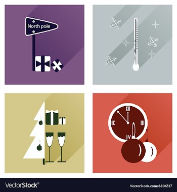 Set of flat icons with long shadow Christmas vector image