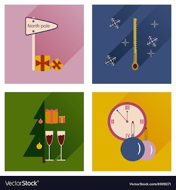 Set of flat icons with long shadow Christmas vector image