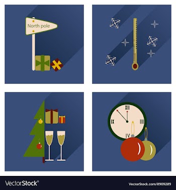 Set of flat icons with long shadow Christmas vector image