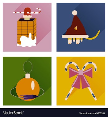 Set of flat icons with long shadow Christmas vector image