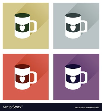 Set of flat icons with long shadow cup heart vector image
