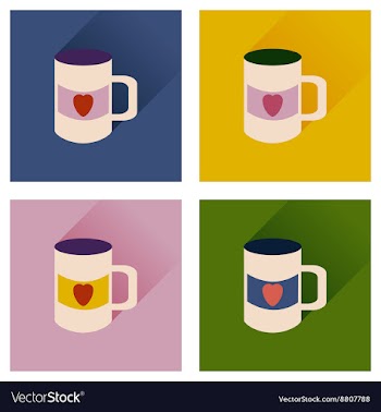 Set of flat icons with long shadow cup heart vector image