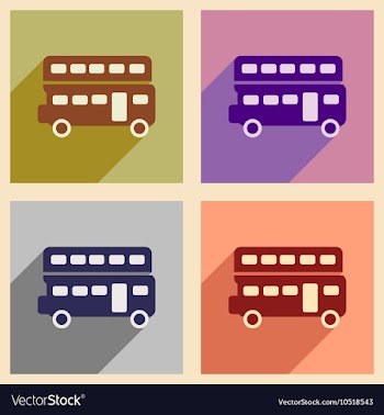 Set of flat icons with long shadow double decker vector image