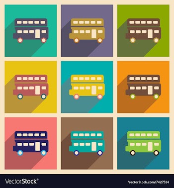 Set of flat icons with long shadow double decker vector image