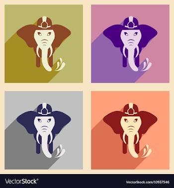 Set of flat icons with long shadow elephant vector image
