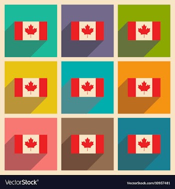 Set of flat icons with long shadow flag of Canada vector image