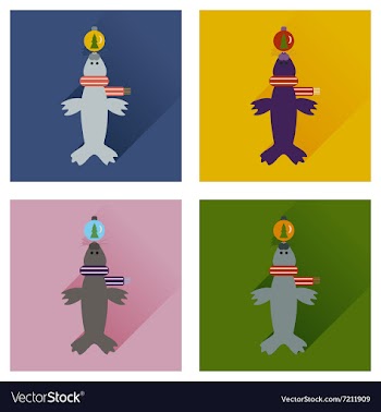 Set of flat icons with long shadow fur seal vector image