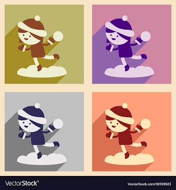 Set of flat icons with long shadow girl playing vector image