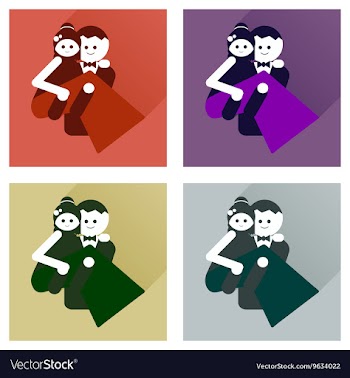 Set of flat icons with long shadow groom holds his vector image