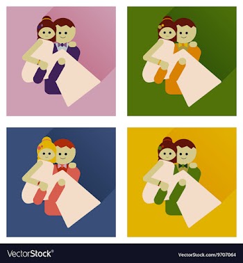 Set of flat icons with long shadow groom holds his vector image