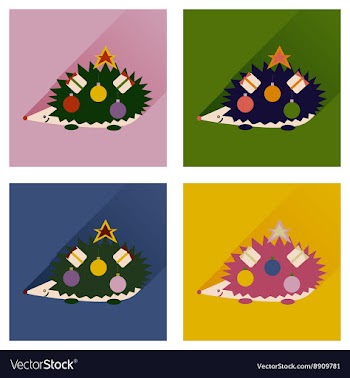 Set of flat icons with long shadow hedgehog gifts vector image