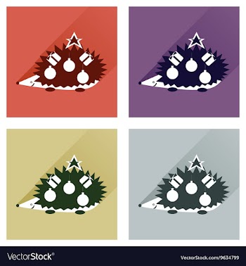 Set of flat icons with long shadow hedgehog gifts vector image
