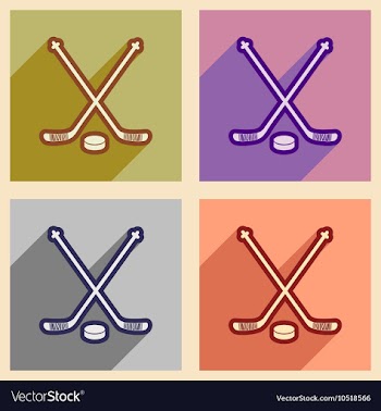 Set of flat icons with long shadow hockey sticks vector image