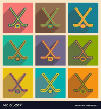Set of flat icons with long shadow hockey sticks vector image