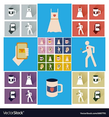 Set of flat icons with long shadow love icons vector image