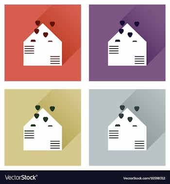Set of flat icons with long shadow love letter vector image